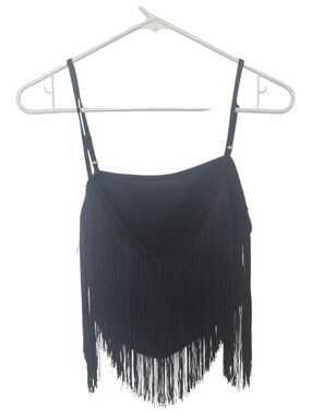 SHEIN Black Fringe Spaghetti Strap Camisole